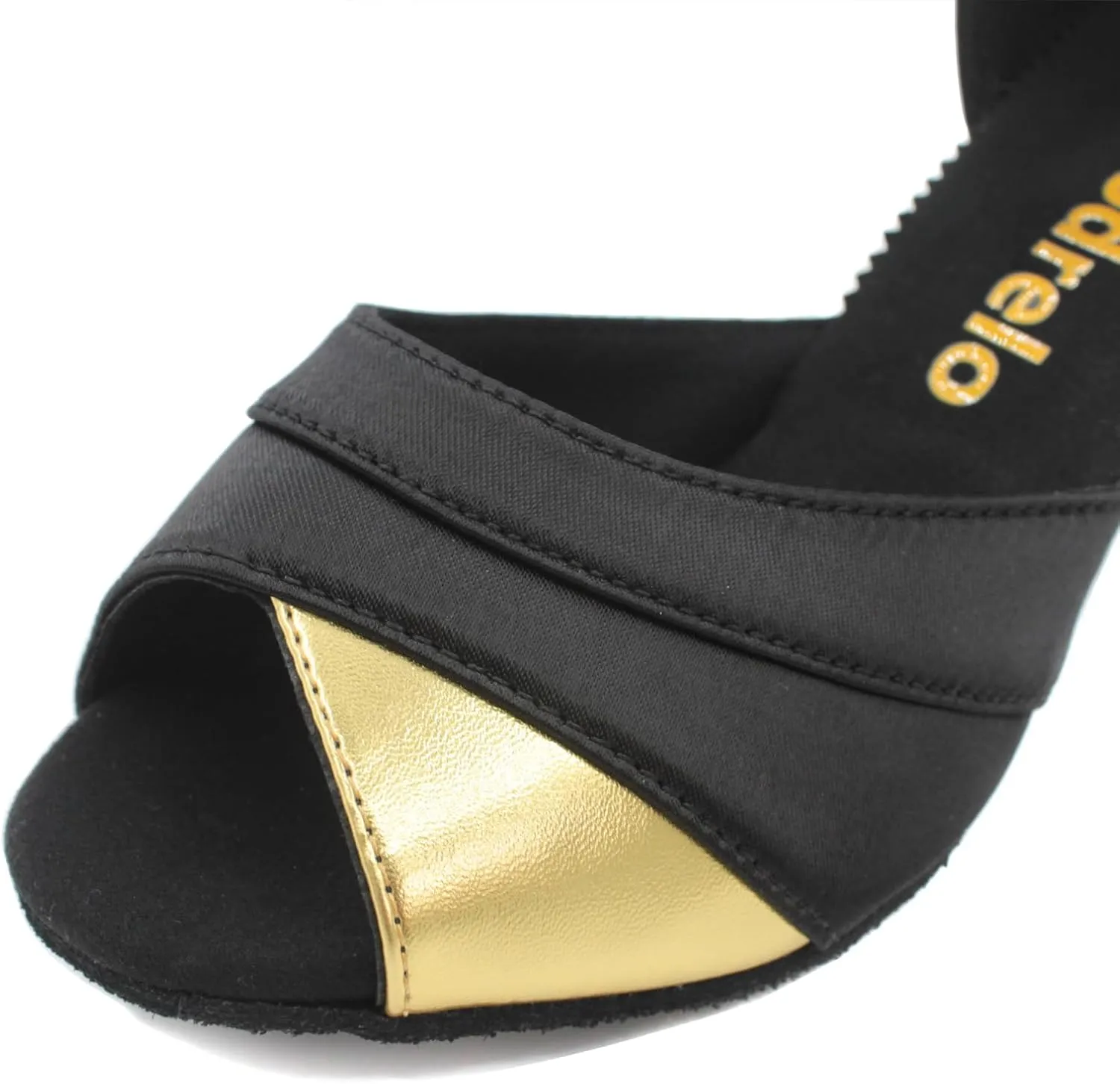 Women's Latin Salsa Dance Shoes,Black Satin Ballroom Heels,Cross-Strap Professional Practicing Shoes