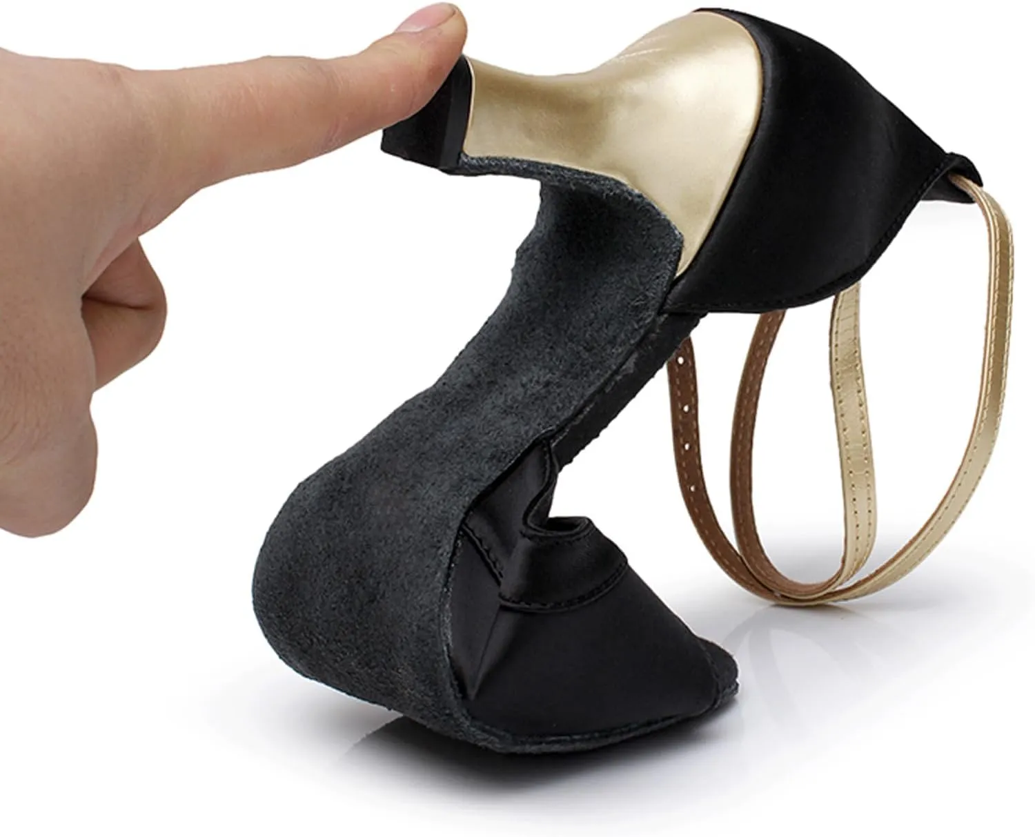 Women's Latin Salsa Dance Shoes,Black Satin Ballroom Heels,Cross-Strap Professional Practicing Shoes