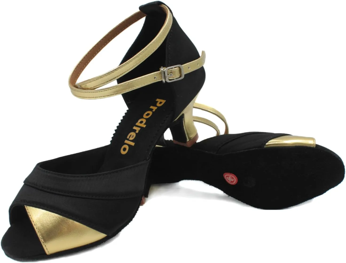 Women's Latin Salsa Dance Shoes,Black Satin Ballroom Heels,Cross-Strap Professional Practicing Shoes