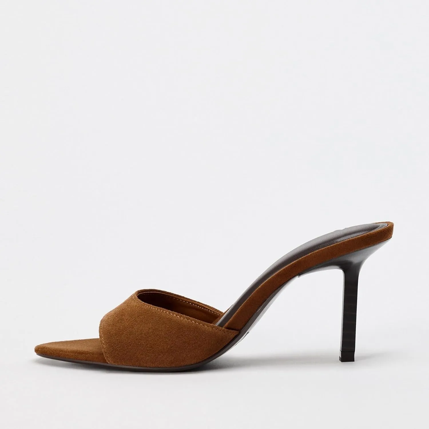 Women's Open Pointed Toe Kitten Heels Mules Suede Leather High Heel Sandals Backless Slip On Stiletto Heels Sandals Dress Party Shoes