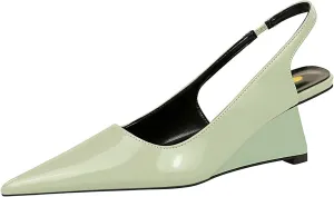Women's Patent Leather Slingback Wedge Pumps Fashion Closed Pointed Toe Slip-on Elegant High Heels for Party Date Wedding Dressy Shoes