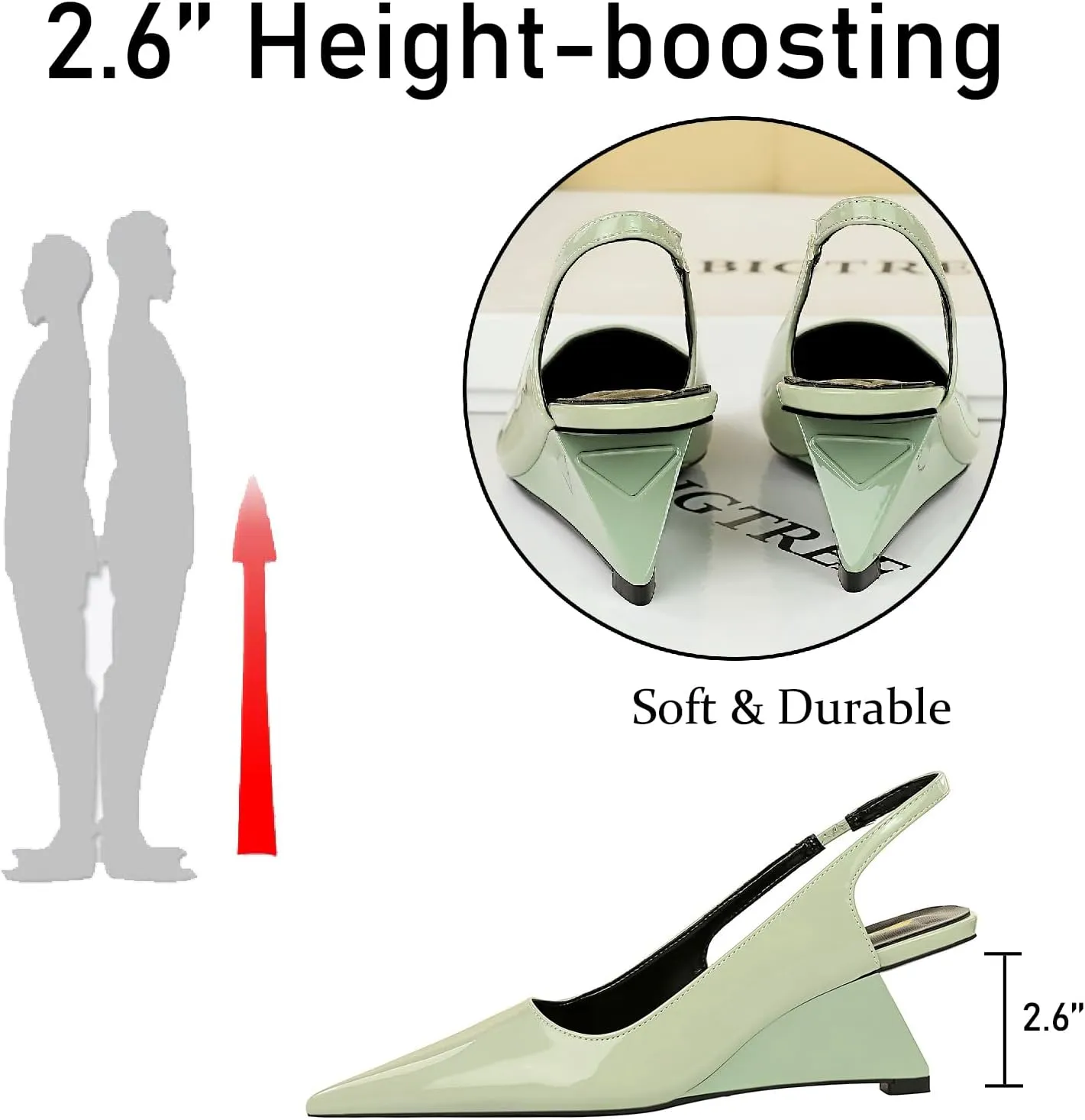 Women's Patent Leather Slingback Wedge Pumps Fashion Closed Pointed Toe Slip-on Elegant High Heels for Party Date Wedding Dressy Shoes