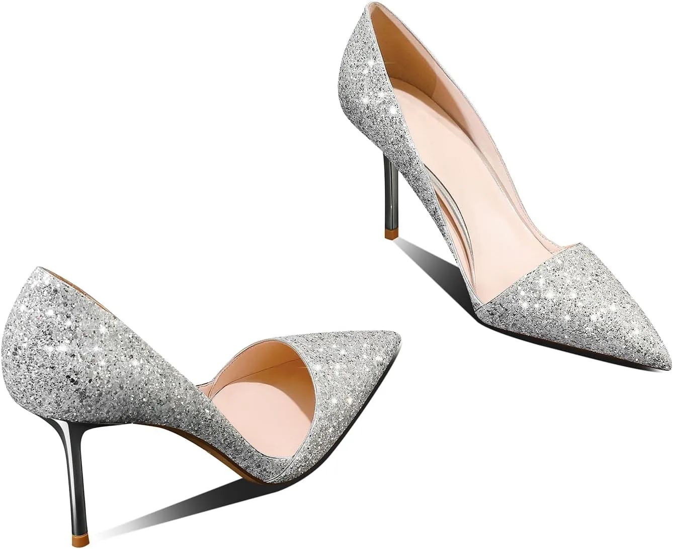 Women's Pointed Toe High Heels Sparkly Stiletto Pumps Slip On Heels Dressy Wedding Evening Party Pumps Shoes