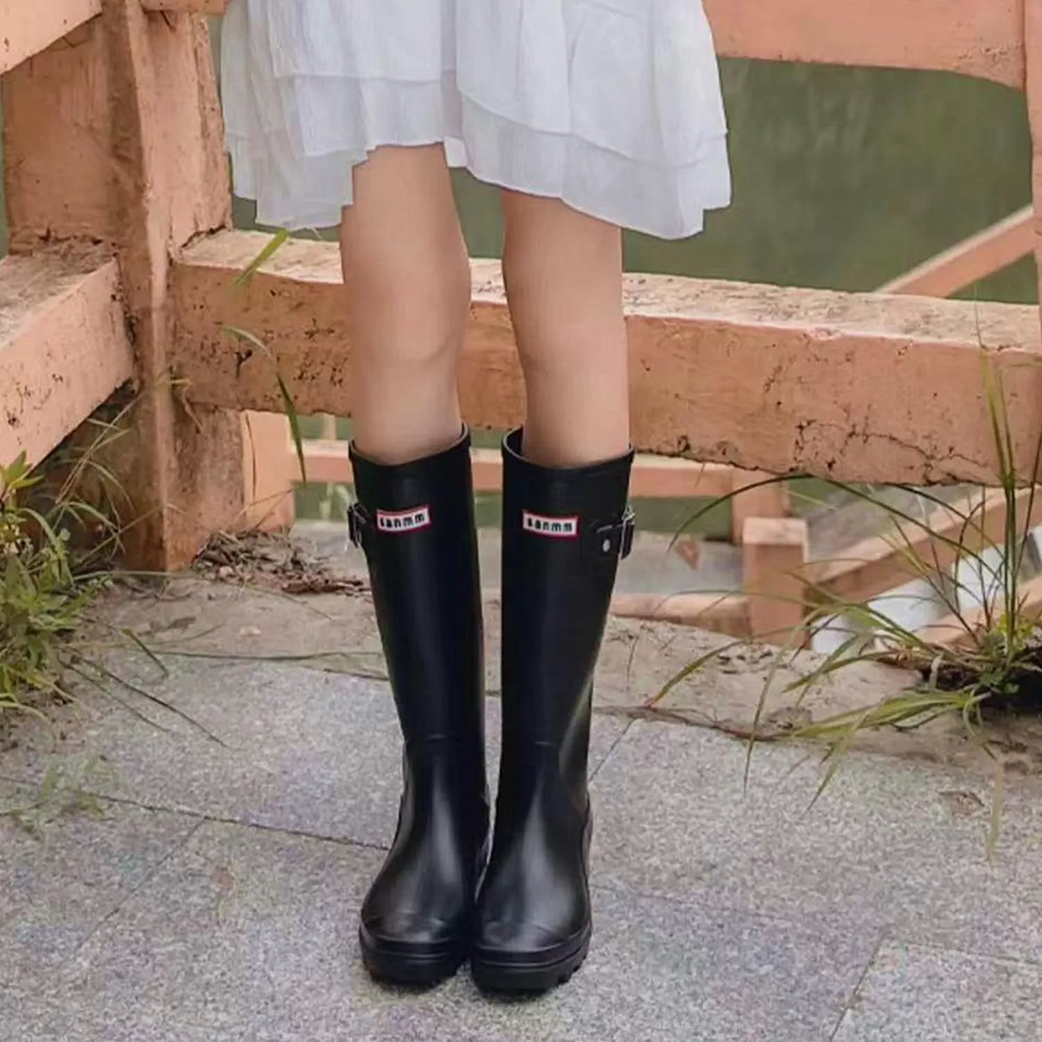 Womens Rain Boots Rubber Knee-high Waterproof,Narrow Calf Comfort Water Boots Anti-slip Soft Thick Sole Lightweight Tall Fishing Shoe for Garden Outdoor Work