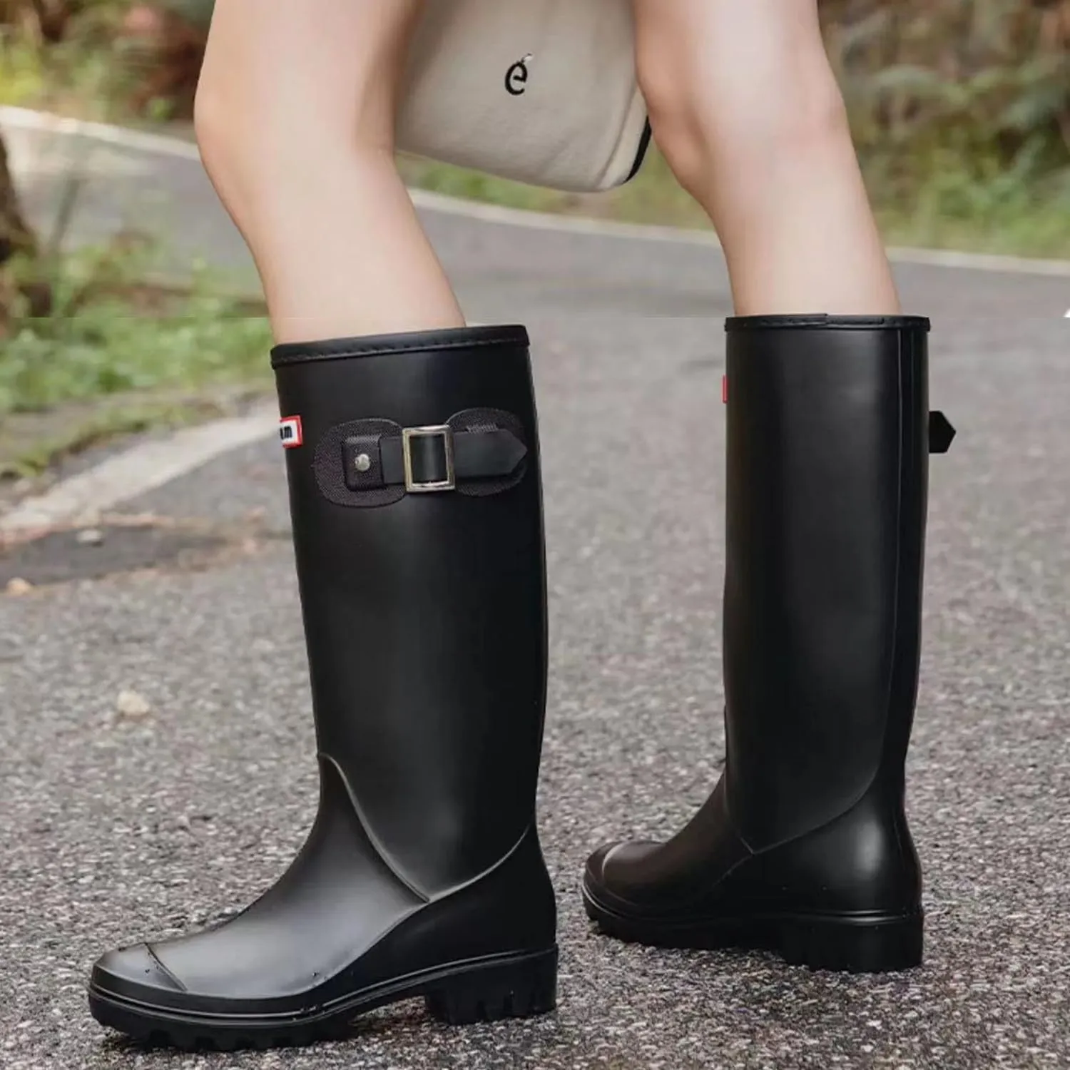 Womens Rain Boots Rubber Knee-high Waterproof,Narrow Calf Comfort Water Boots Anti-slip Soft Thick Sole Lightweight Tall Fishing Shoe for Garden Outdoor Work