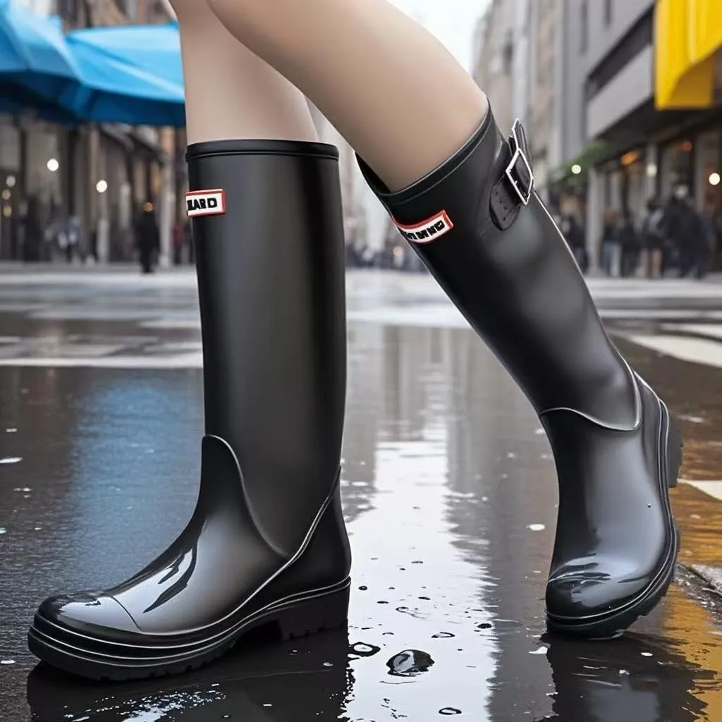 Womens Rain Boots Rubber Knee-high Waterproof,Narrow Calf Comfort Water Boots Anti-slip Soft Thick Sole Lightweight Tall Fishing Shoe for Garden Outdoor Work