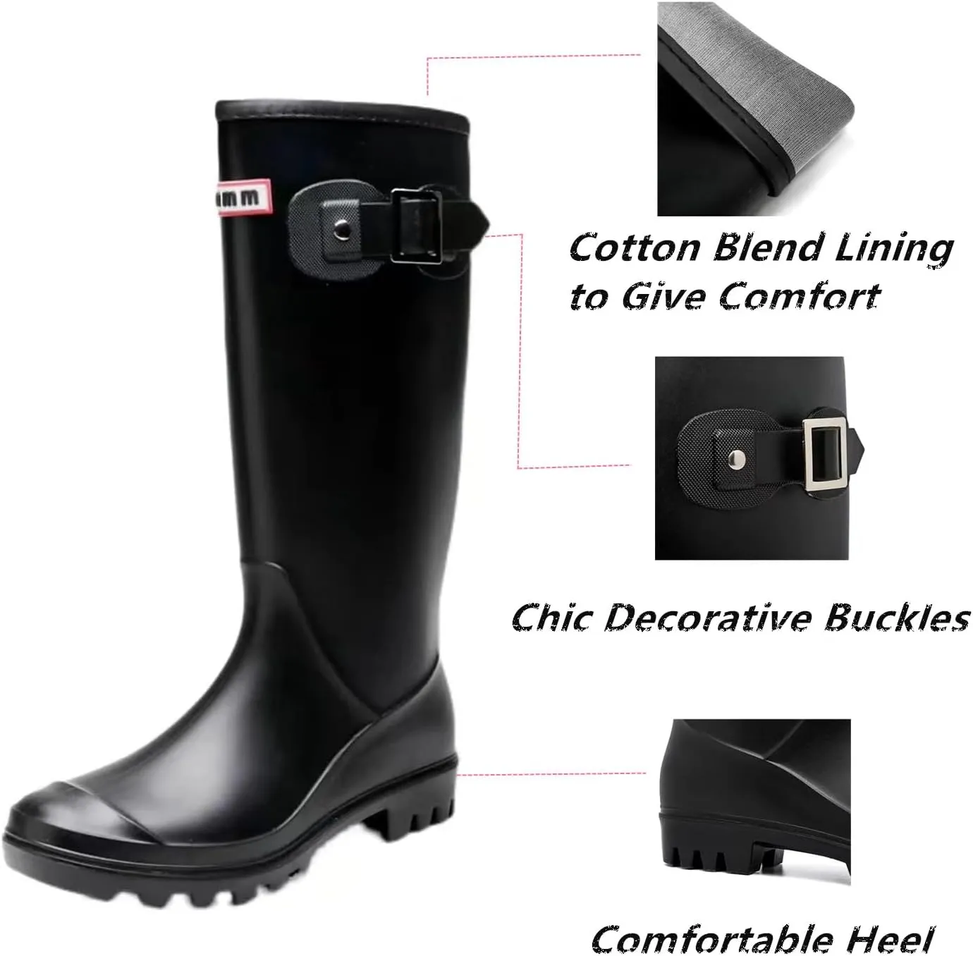 Womens Rain Boots Rubber Knee-high Waterproof,Narrow Calf Comfort Water Boots Anti-slip Soft Thick Sole Lightweight Tall Fishing Shoe for Garden Outdoor Work