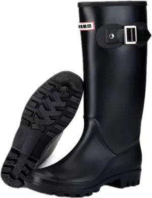 Womens Rain Boots Rubber Knee-high Waterproof,Narrow Calf Comfort Water Boots Anti-slip Soft Thick Sole Lightweight Tall Fishing Shoe for Garden Outdoor Work
