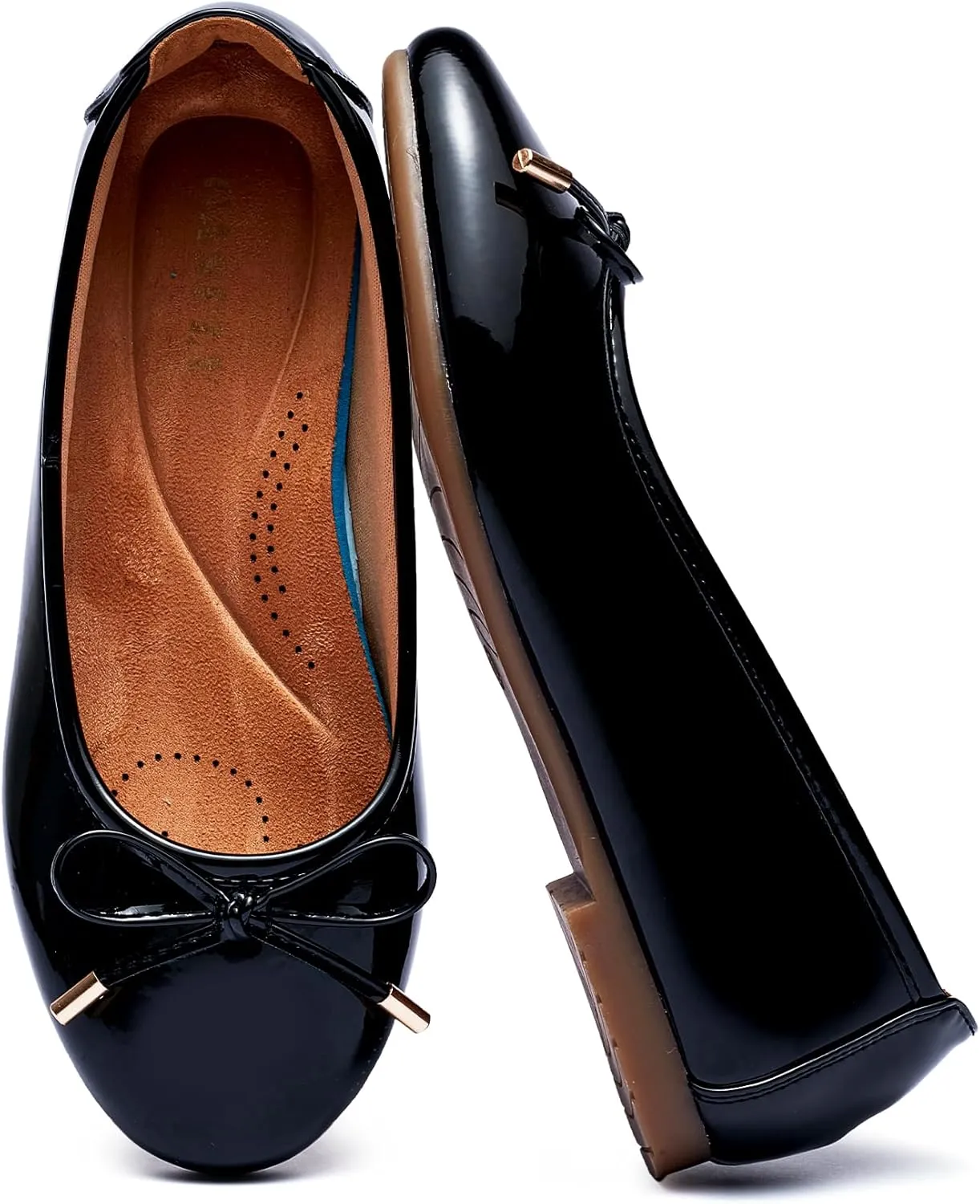 Women's Shine Ballet Bow Dressy Flats Round Toe Slip On Foldable Flats Dress Work Shoes for Business Casual Office