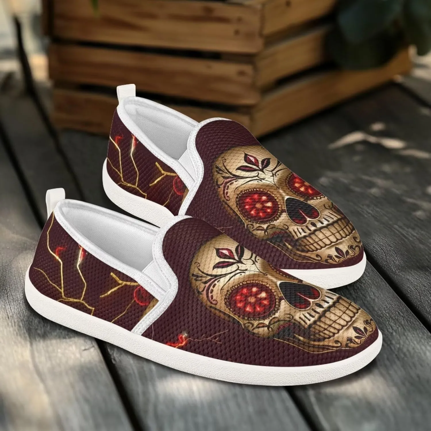 Women's Skull Outdoor Loafer Casual Wedding Shoes Mesh Dress Flat Classic Leisure Work Loafers