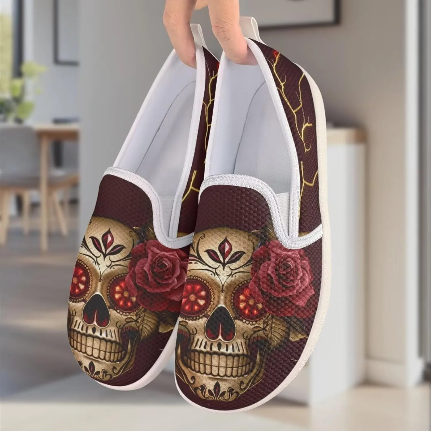 Women's Skull Outdoor Loafer Casual Wedding Shoes Mesh Dress Flat Classic Leisure Work Loafers