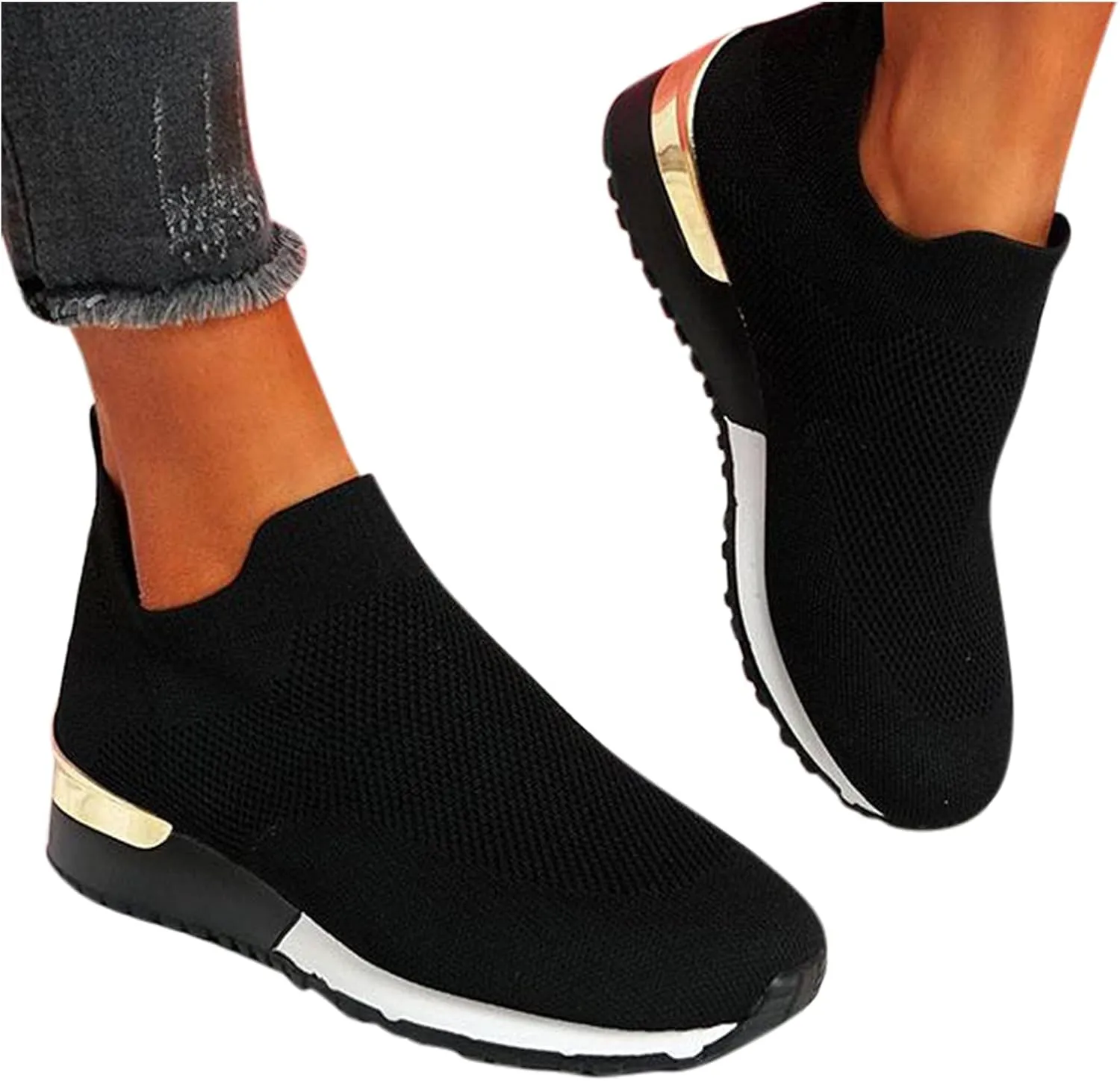 Womens Slip on Walking Shoes Comfort Lightweight Non Slip Work Shoes Women Mesh Breathable Men Shoes Casual Waterproof Sneakers Black Tennis Shoe Trainers Shoe