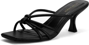 Women's Strappy Square Open Toe Kitten Heels Sandals Knotted Design Summer Fashion Slip On Mule Style