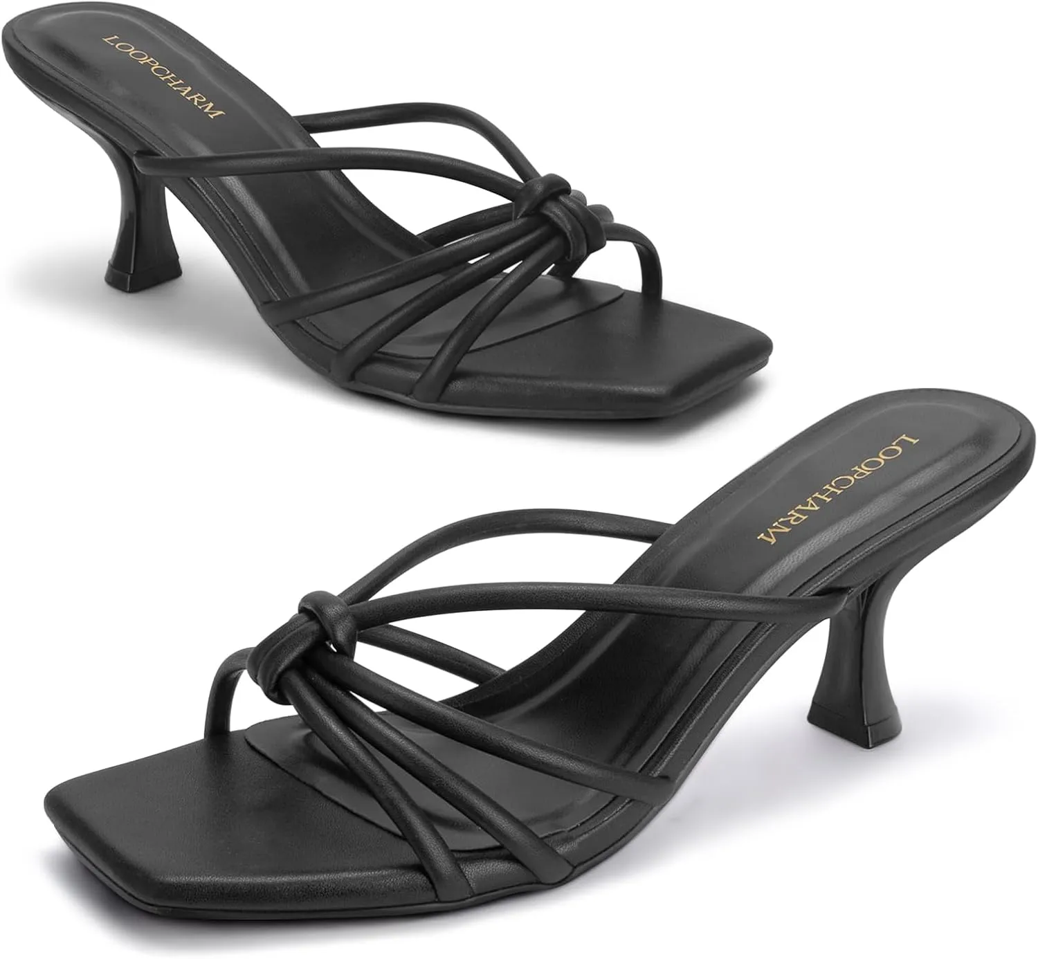 Women's Strappy Square Open Toe Kitten Heels Sandals Knotted Design Summer Fashion Slip On Mule Style