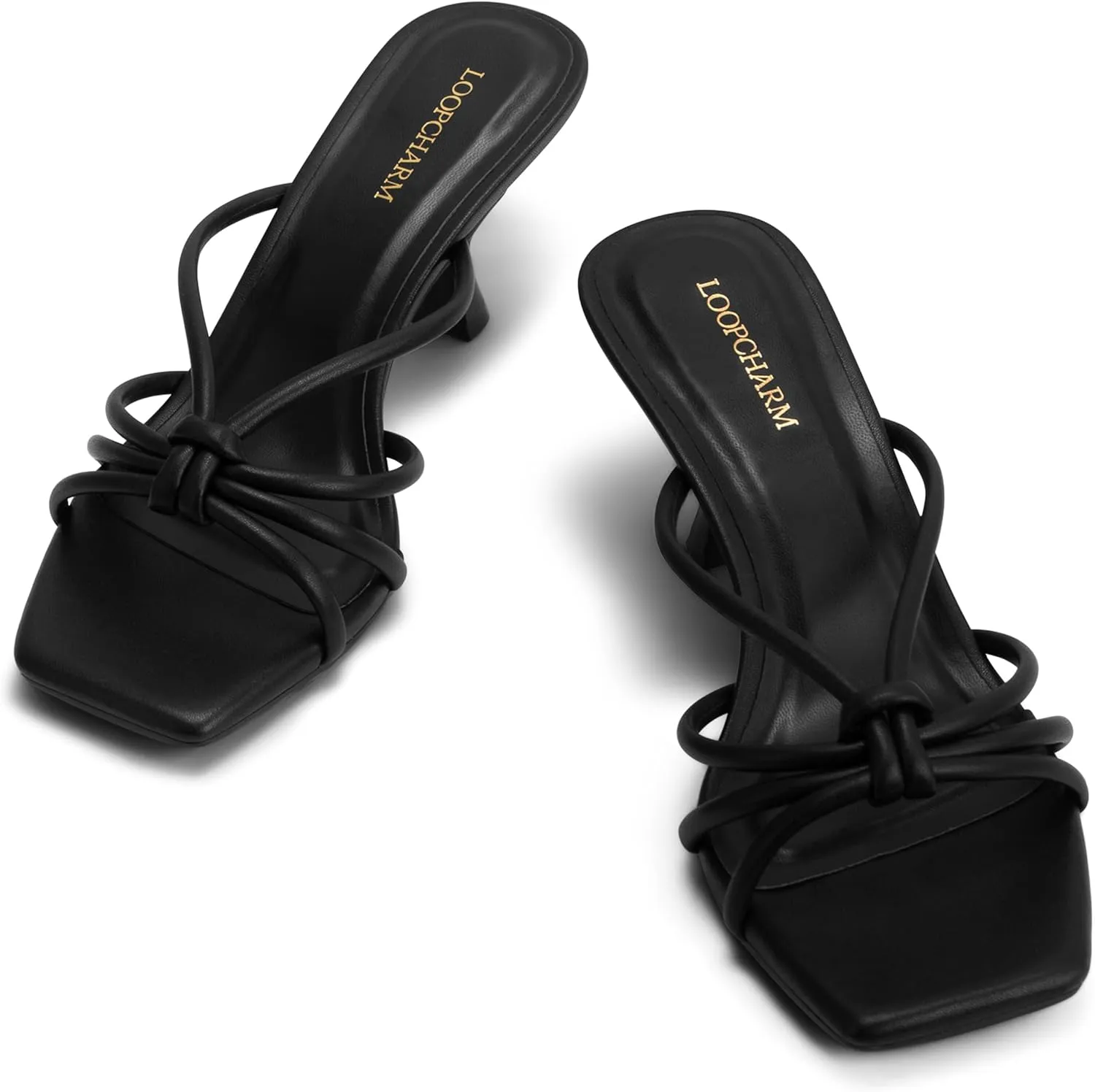 Women's Strappy Square Open Toe Kitten Heels Sandals Knotted Design Summer Fashion Slip On Mule Style