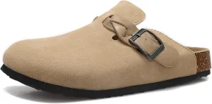 Womens Suede Leather Clogs Potato Shoes Straps Cork Mules Footbed Sandals with Arch Support Fashion and Comfort