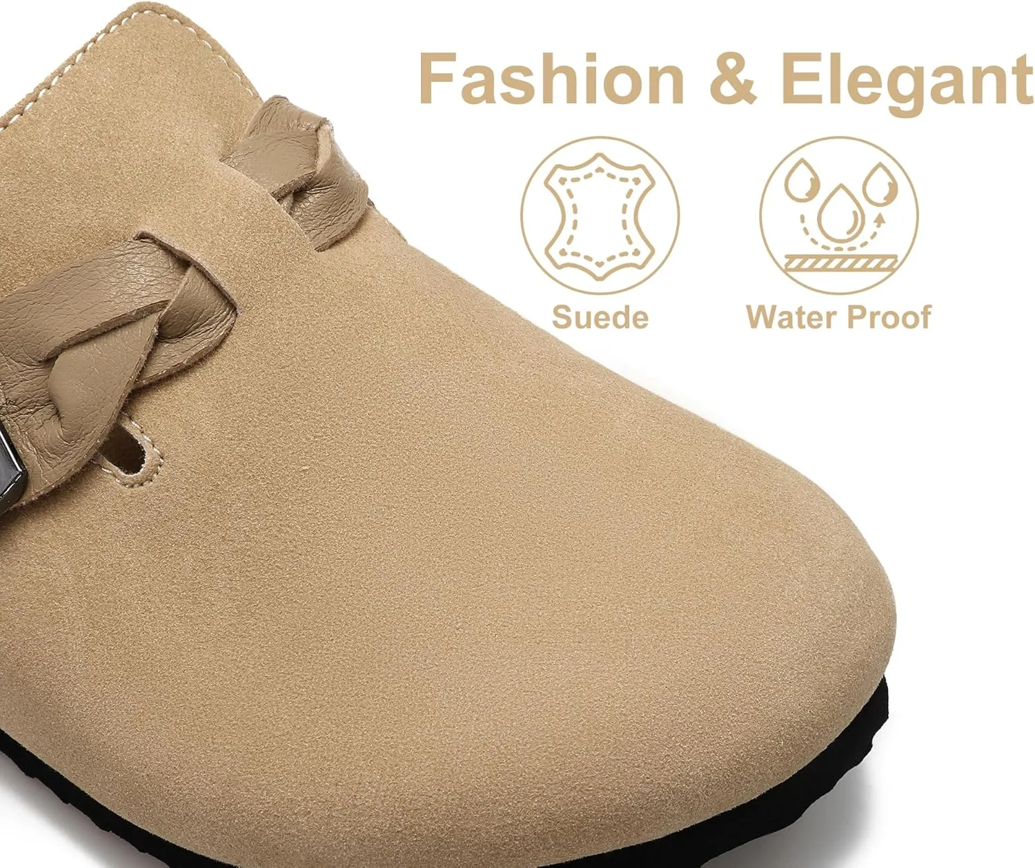 Womens Suede Leather Clogs Potato Shoes Straps Cork Mules Footbed Sandals with Arch Support Fashion and Comfort