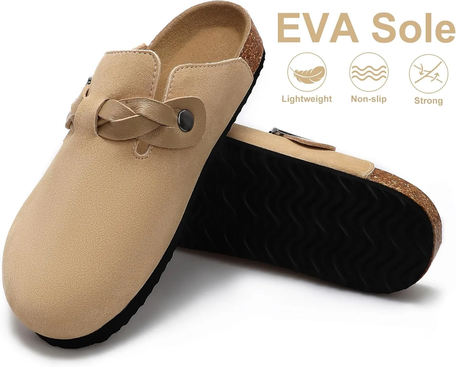 Womens Suede Leather Clogs Potato Shoes Straps Cork Mules Footbed Sandals with Arch Support Fashion and Comfort