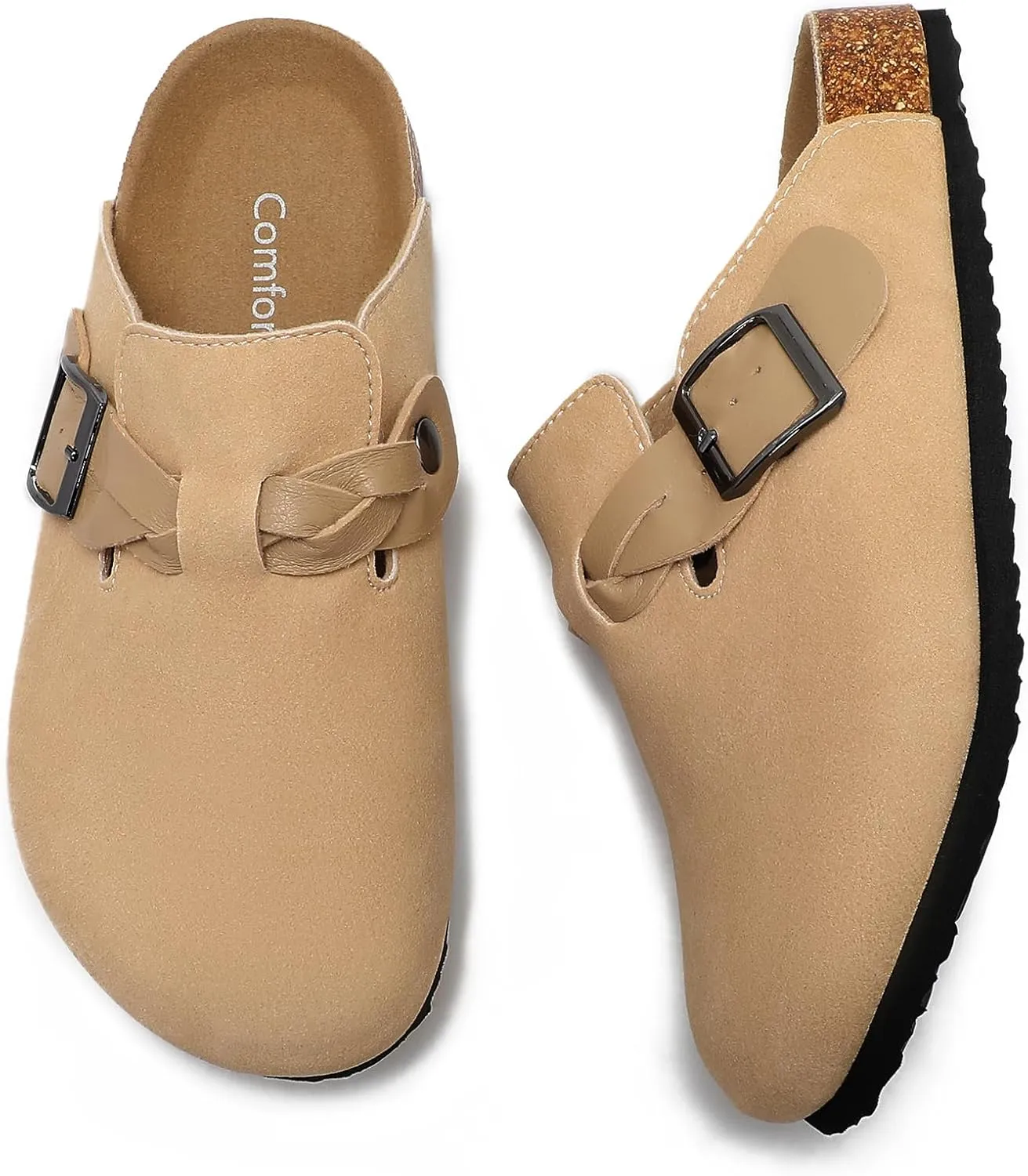 Womens Suede Leather Clogs Potato Shoes Straps Cork Mules Footbed Sandals with Arch Support Fashion and Comfort
