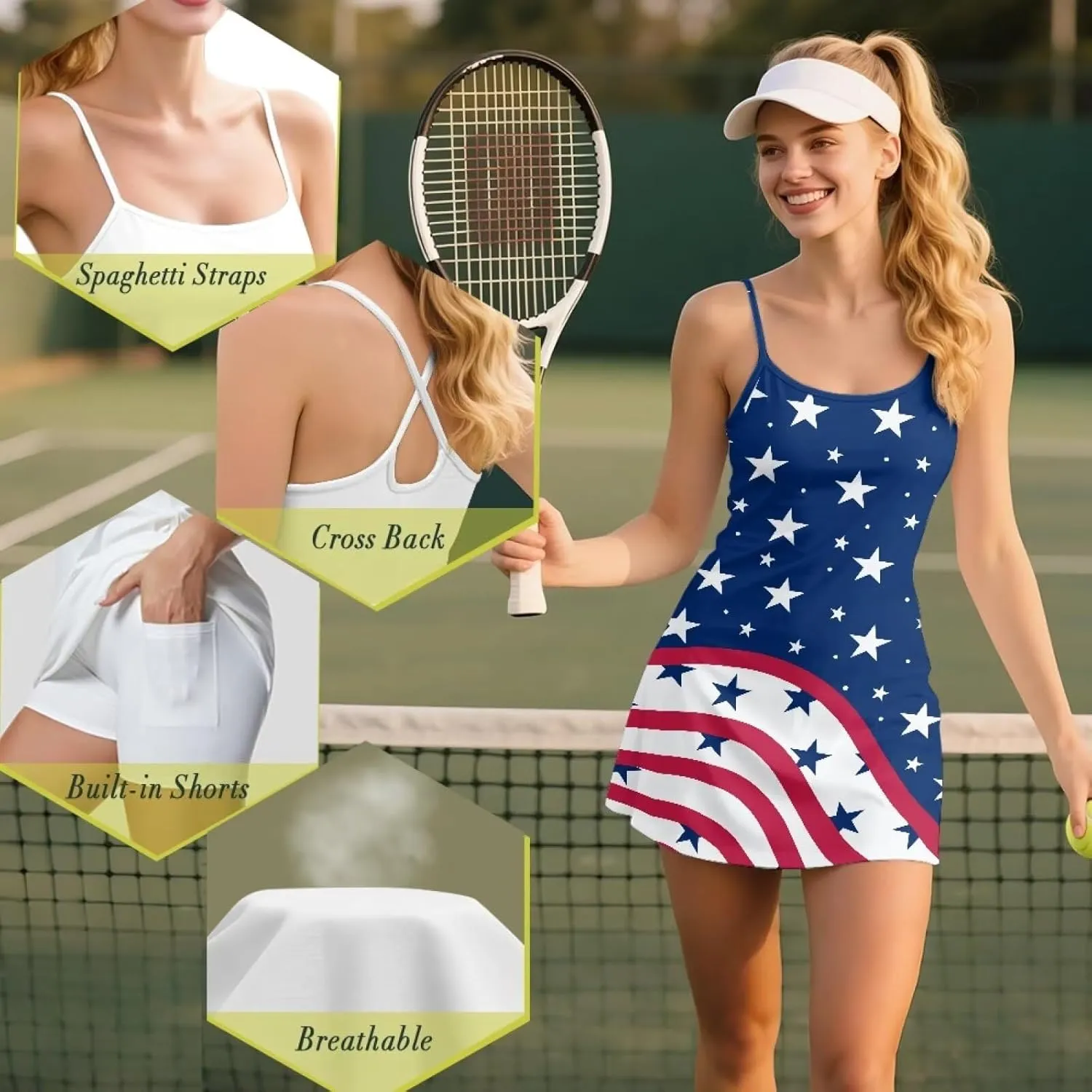 Womens Tennis Dress Golf Workout Dress with Built-in Shorts Pockets Athletic Dresses