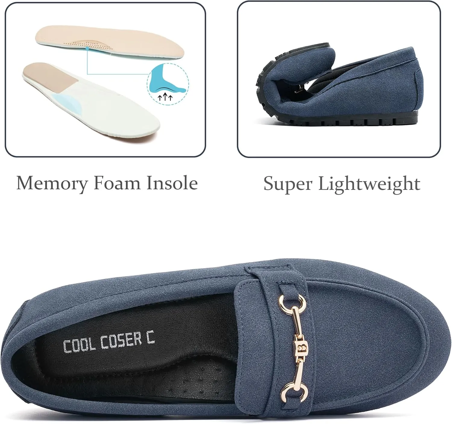 Women's Wide Loafers Casual Slip on Flat Shoes Women's Comfort Penny Loafers with Arch Support Women Dressy Moccasins