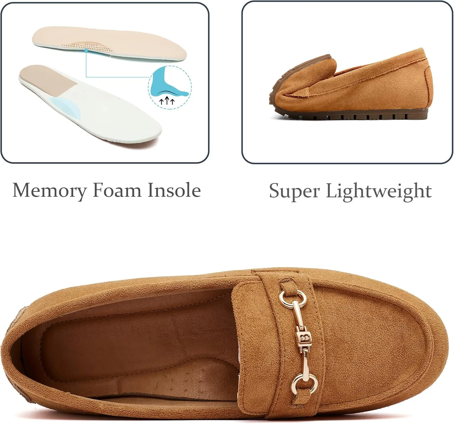Women's Wide Loafers Casual Slip on Flat Shoes Women's Comfort Penny Loafers with Arch Support Women Dressy Moccasins