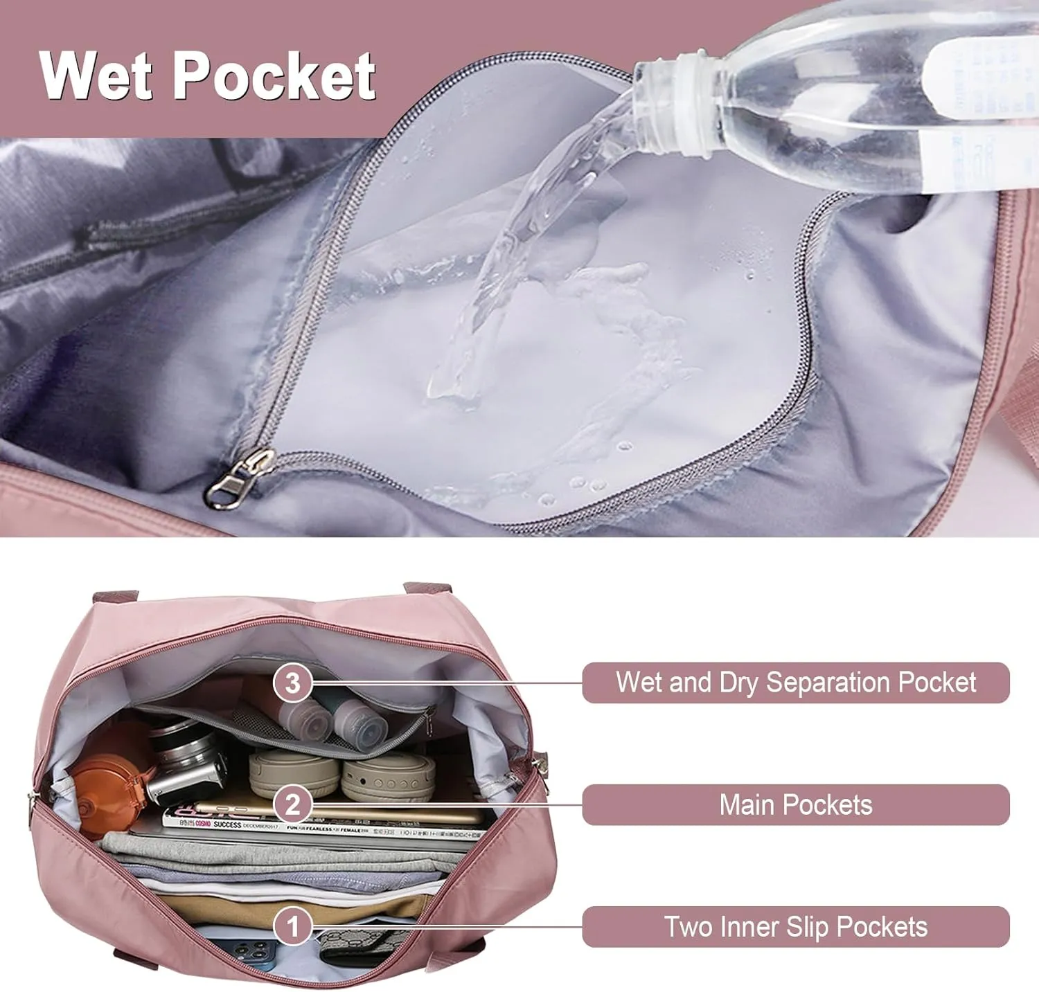 WOOMADA Foldable Travel Duffel, Weekender & Carry-On Bag with Expandable Space