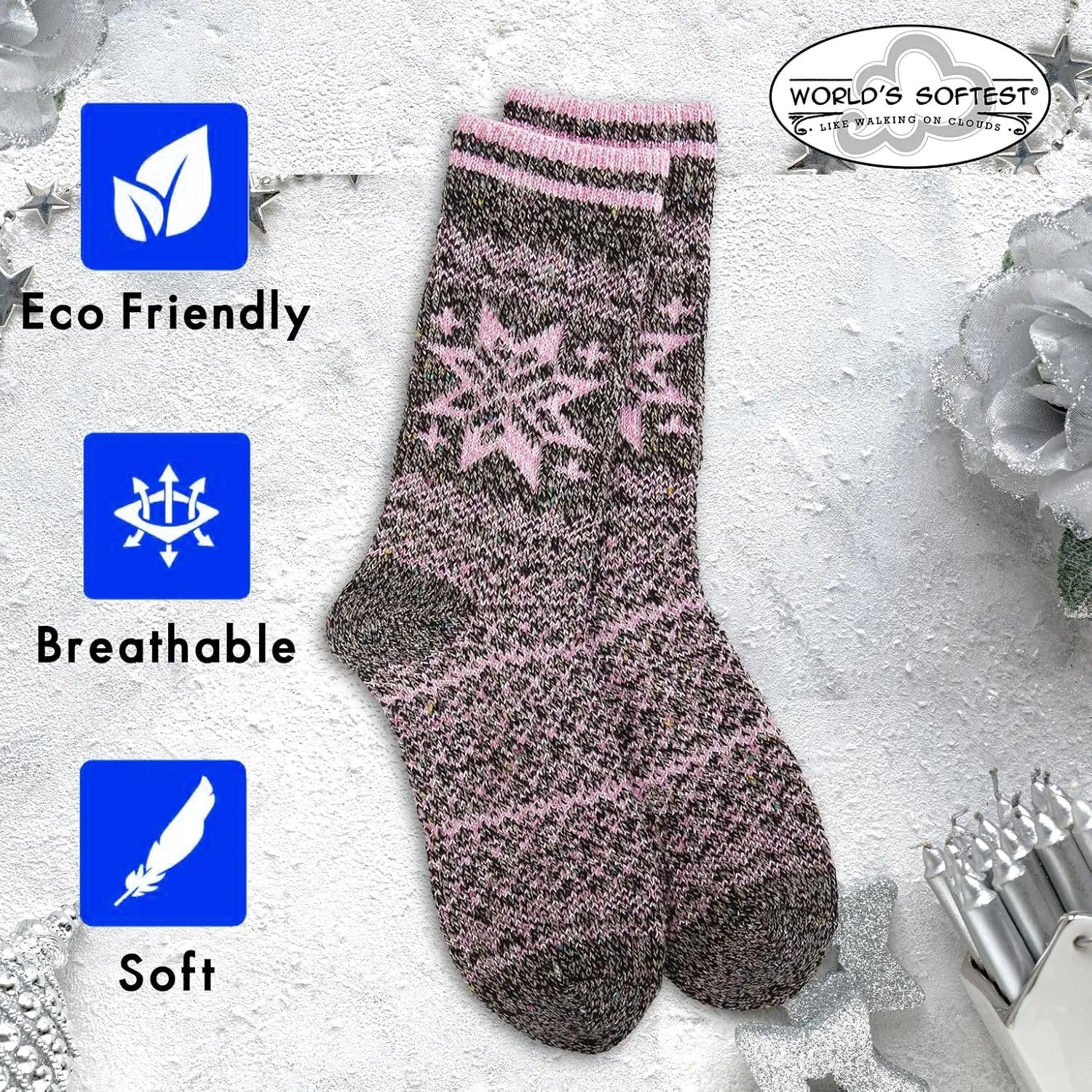 World's Softest Week End Holiday Crew Socks - Knit Top Ultra Smooth Fashion Socks - Comfortable Holiday Socks