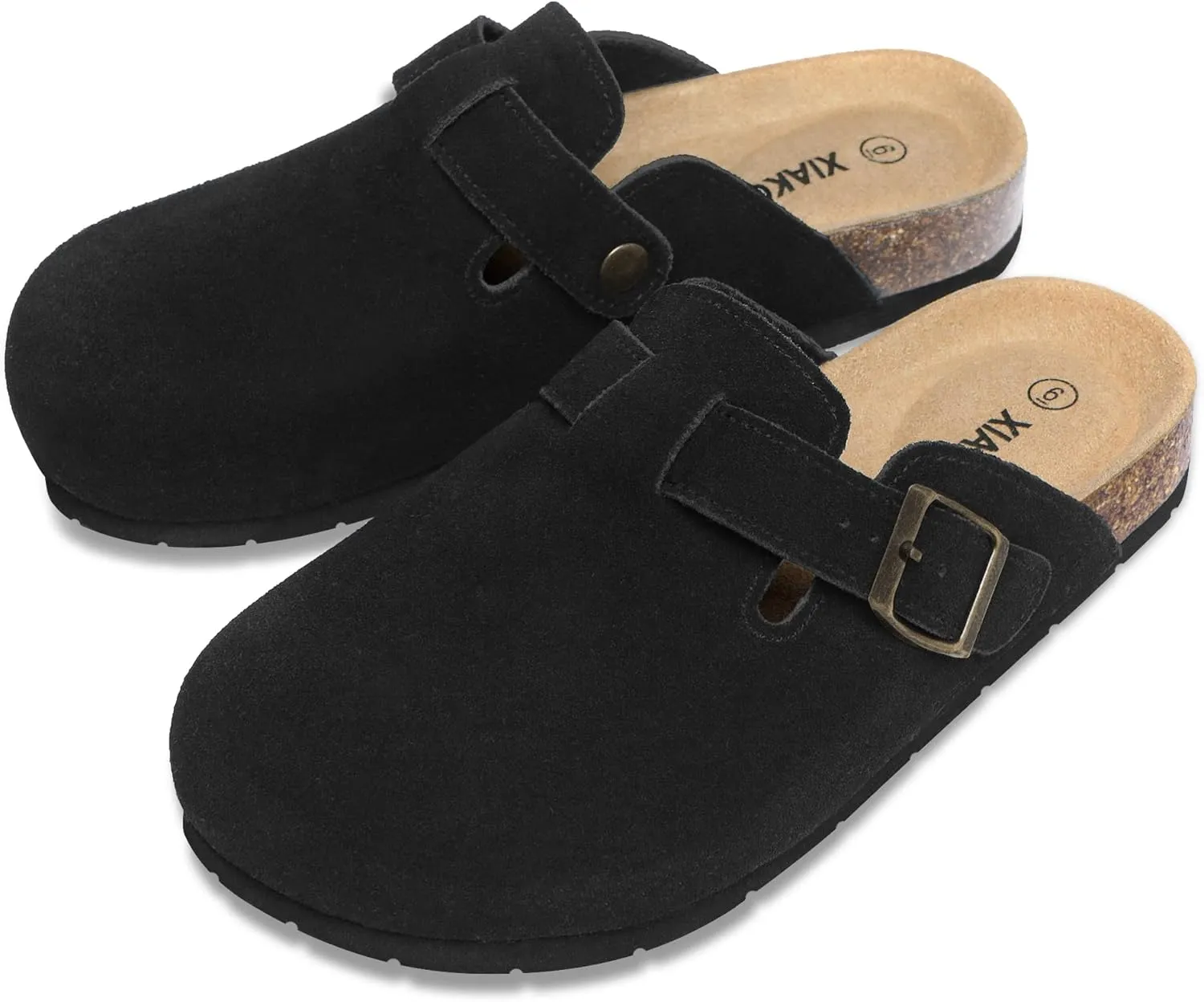Xiakolaka Women's Suede Clogs Adjustable Buckle Slip on Footbed Home Clog Slippers