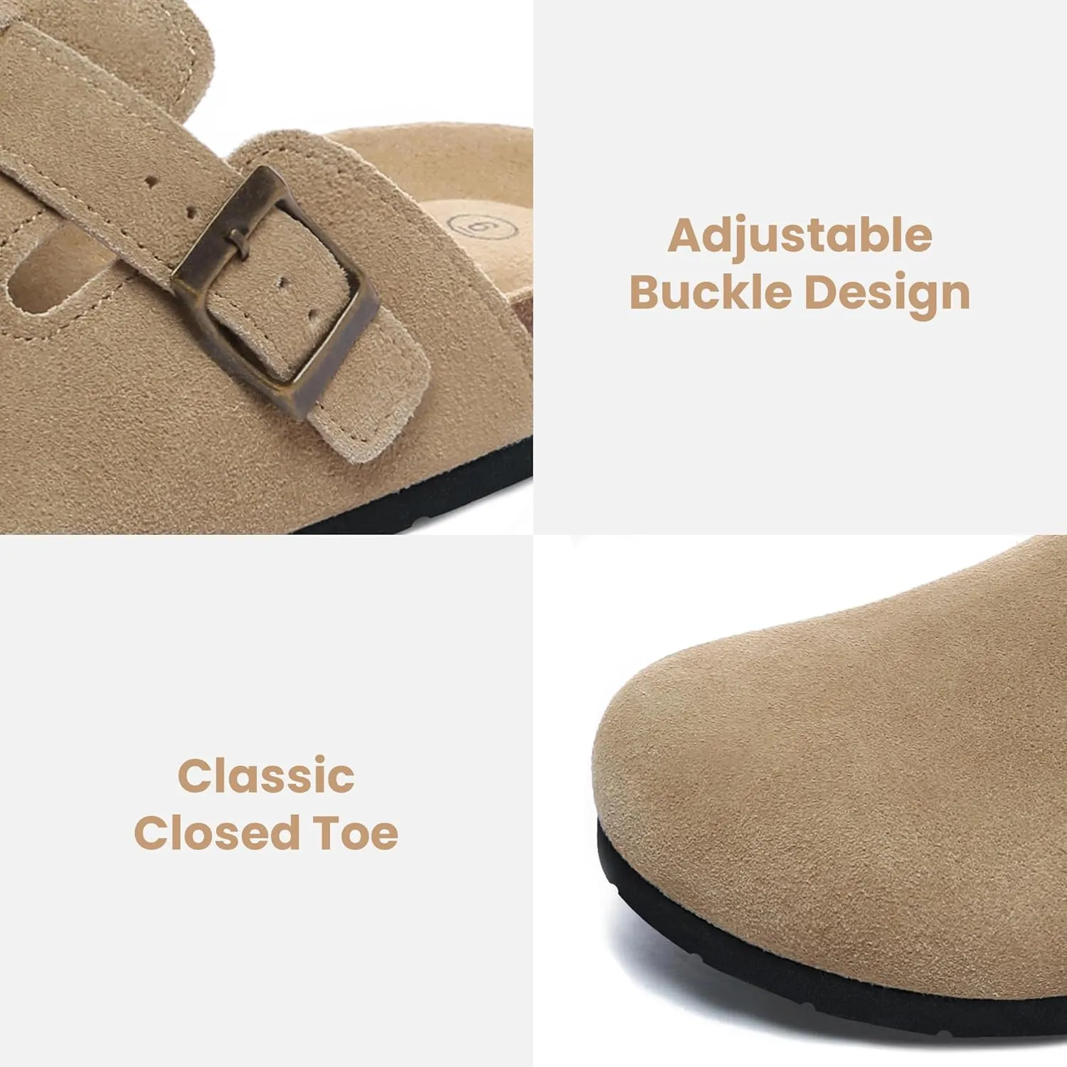 Xiakolaka Women's Suede Clogs Adjustable Buckle Slip on Footbed Home Clog Slippers