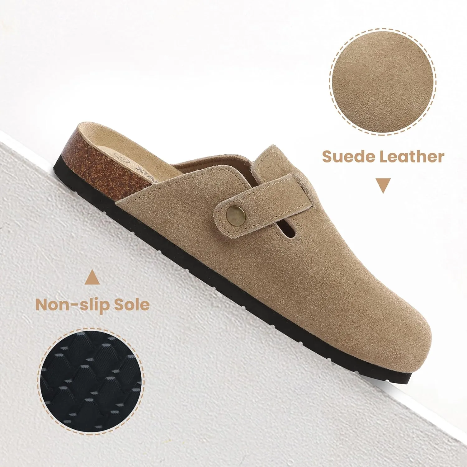Xiakolaka Women's Suede Clogs Adjustable Buckle Slip on Footbed Home Clog Slippers