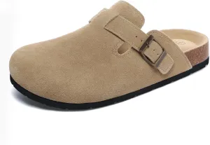 Xiakolaka Women's Suede Clogs Adjustable Buckle Slip on Footbed Home Clog Slippers