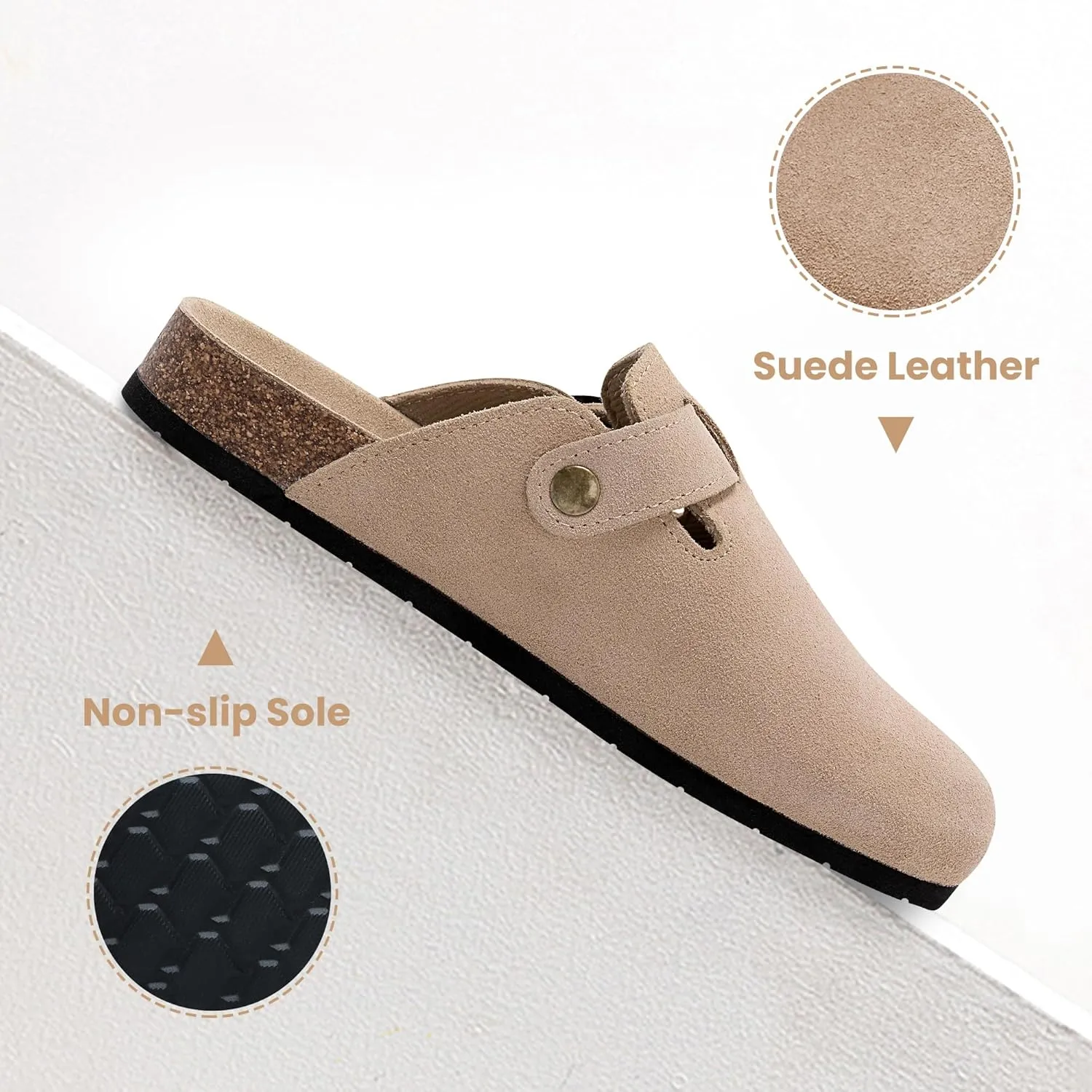 Xiakolaka Women's Suede Clogs Adjustable Buckle Slip on Footbed Home Clog Slippers