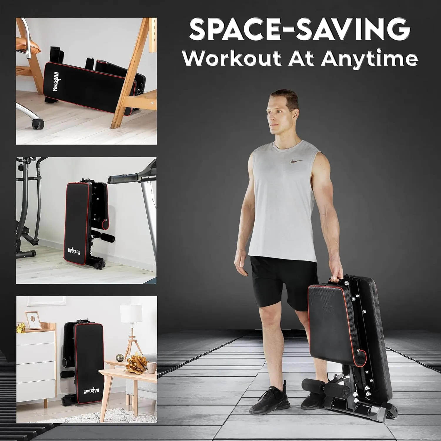 Yes4All Adjustable Weight Bench, Sturdy 880Lb Foldable Workout Bench for Home Gym for Strength Training with 1 Pair of Bands