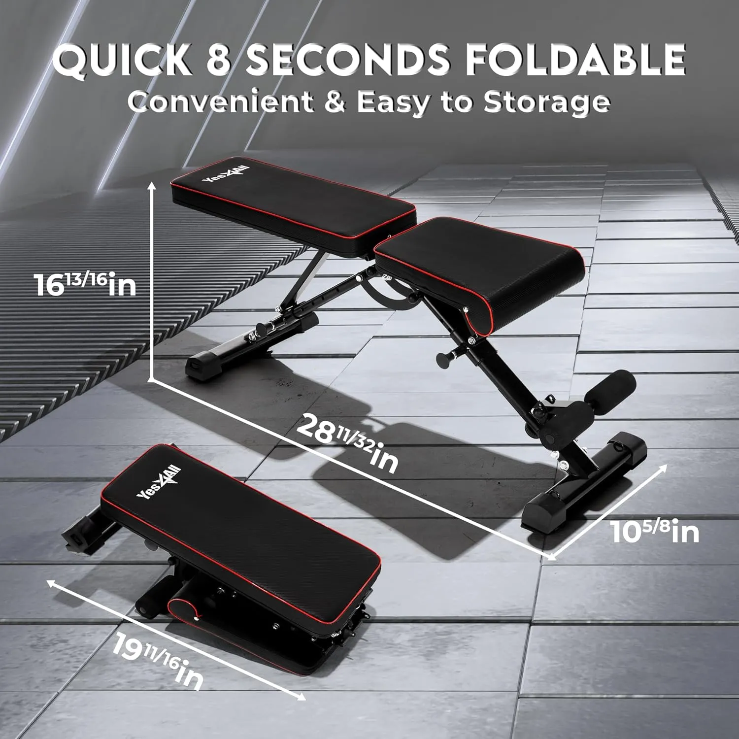Yes4All Adjustable Weight Bench, Sturdy 880Lb Foldable Workout Bench for Home Gym for Strength Training with 1 Pair of Bands