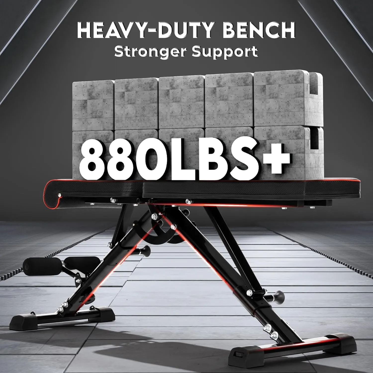 Yes4All Adjustable Weight Bench, Sturdy 880Lb Foldable Workout Bench for Home Gym for Strength Training with 1 Pair of Bands