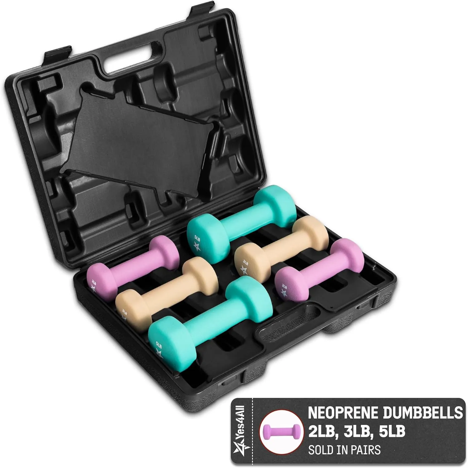 Yes4All Dumbbell Neoprene Set With Case, Weights Dumbbells Set & Hand Weights for Women, Weights Set Exercise & Fitness Dumbbells for Home Gym - 14LB & 20 LB Weights Combo