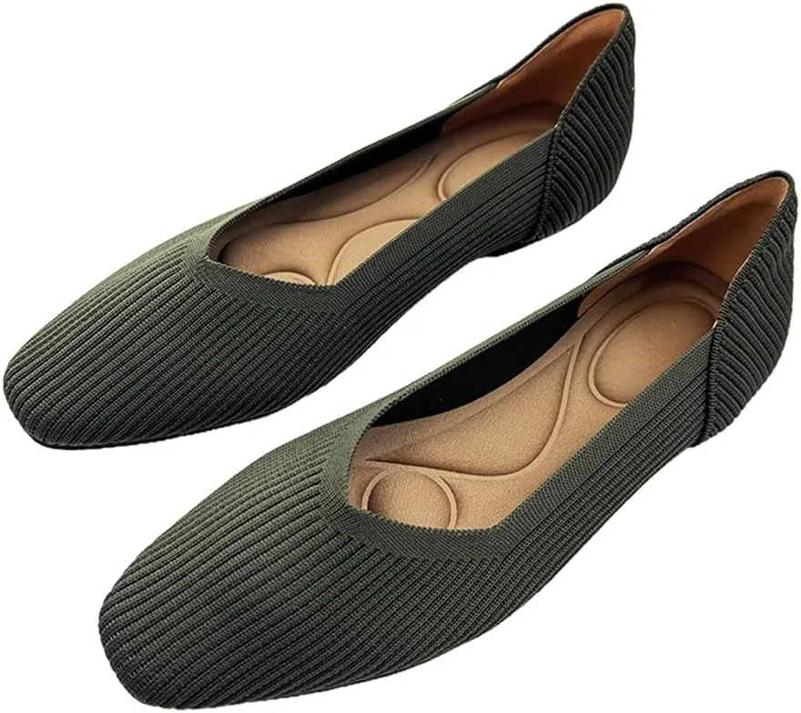 YING LAN Womens Knit Ballet Flats Shoes,Ladies Comfortable Dress Shoes Casual Slip On Soft Ballerina Walking Flats Shoes