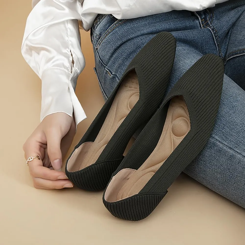 YING LAN Womens Knit Ballet Flats Shoes,Ladies Comfortable Dress Shoes Casual Slip On Soft Ballerina Walking Flats Shoes