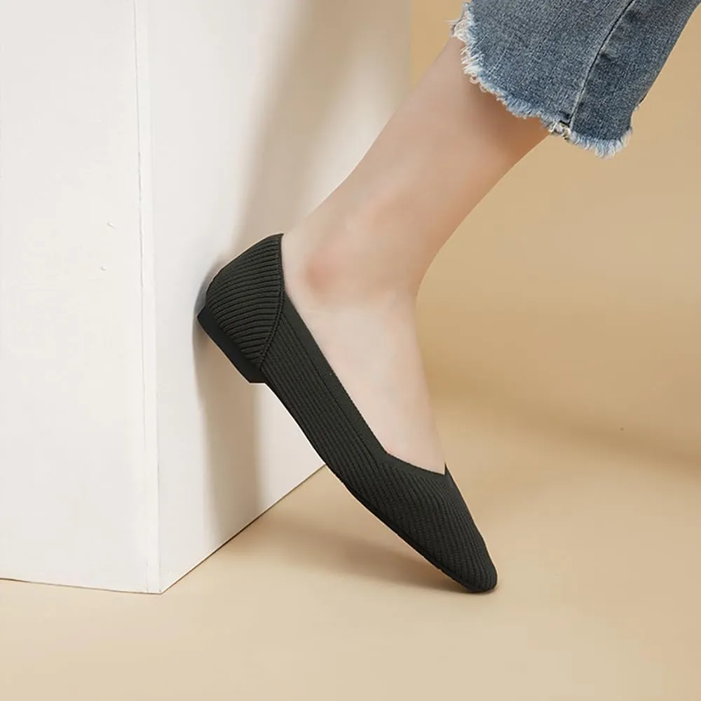 YING LAN Womens Knit Ballet Flats Shoes,Ladies Comfortable Dress Shoes Casual Slip On Soft Ballerina Walking Flats Shoes