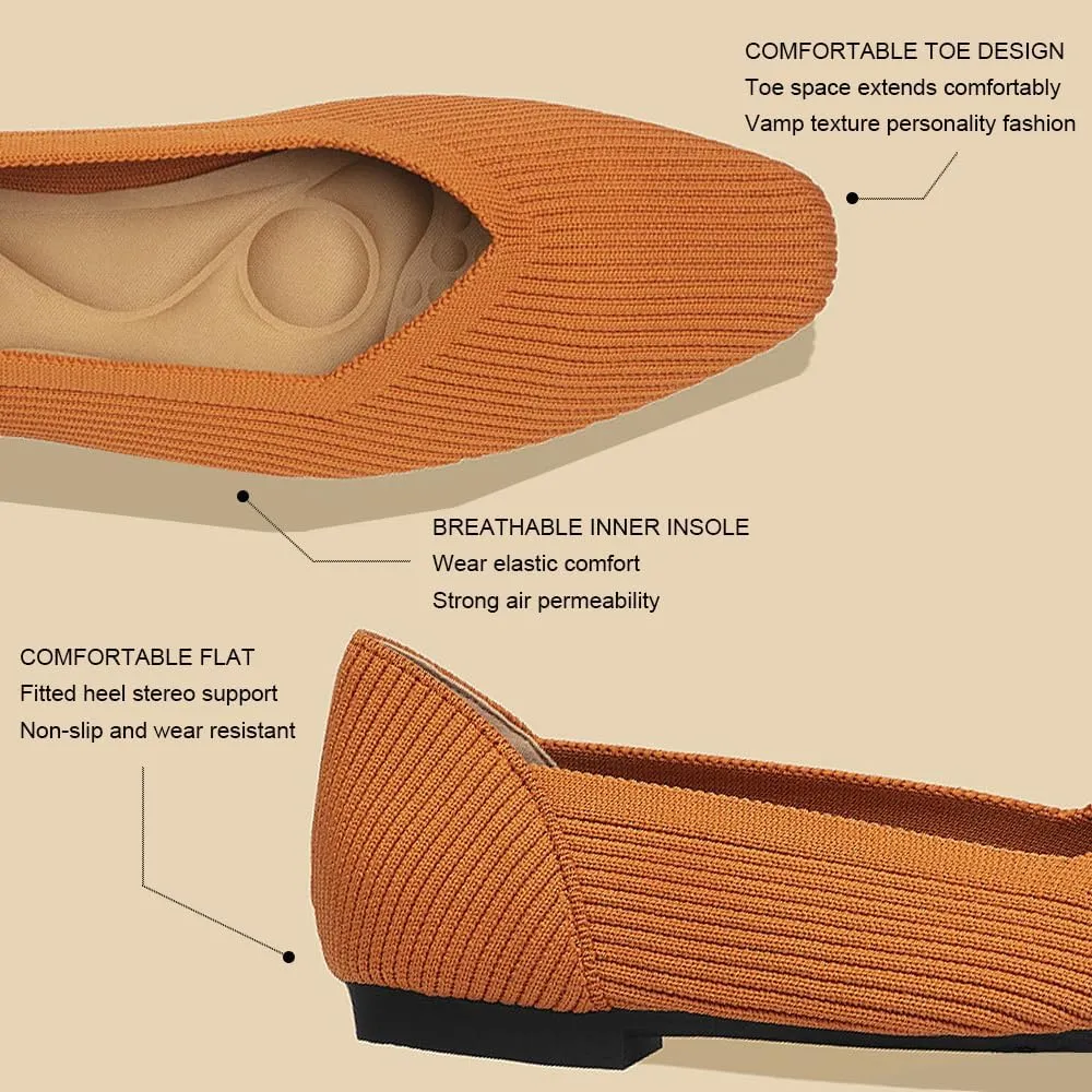 YING LAN Womens Knit Ballet Flats Shoes,Ladies Comfortable Dress Shoes Casual Slip On Soft Ballerina Walking Flats Shoes