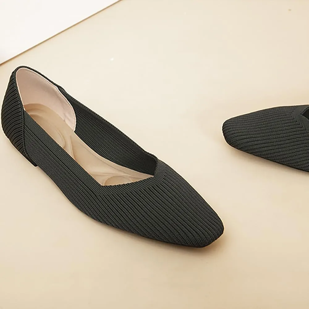 YING LAN Womens Knit Ballet Flats Shoes,Ladies Comfortable Dress Shoes Casual Slip On Soft Ballerina Walking Flats Shoes
