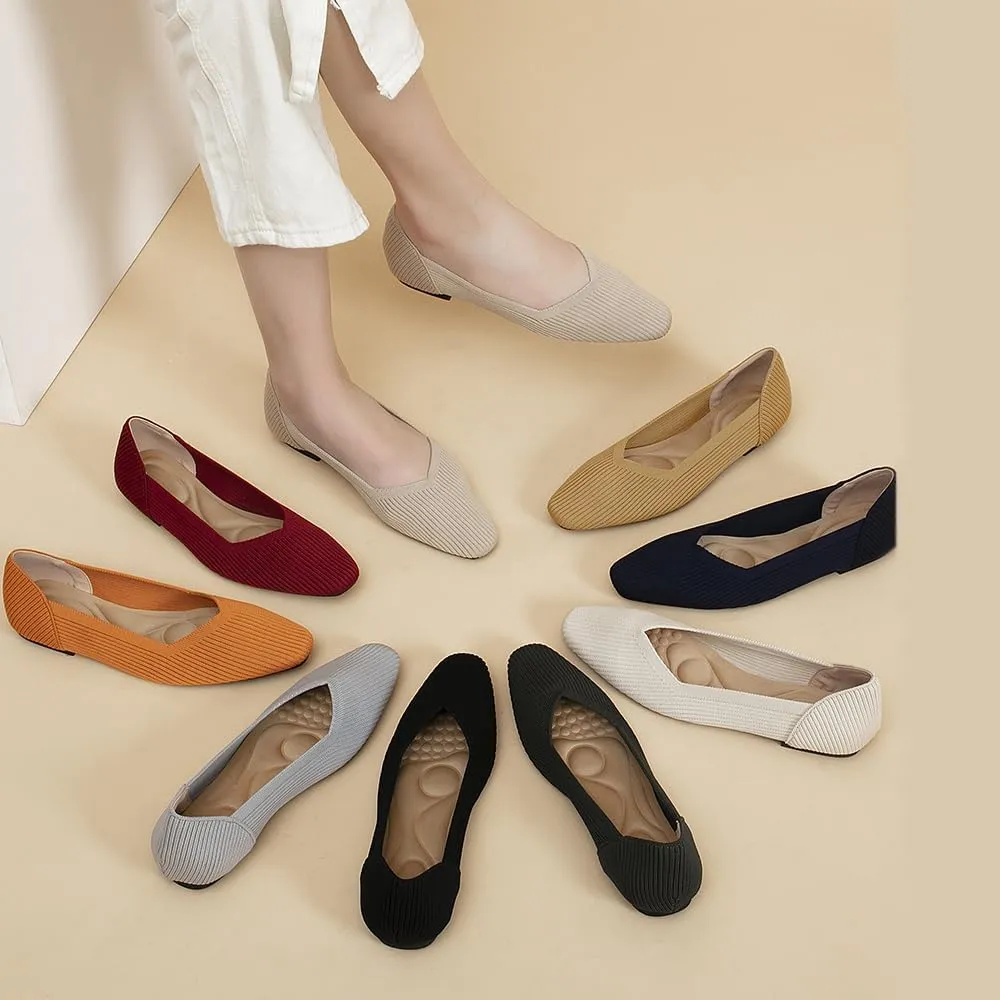 YING LAN Womens Knit Ballet Flats Shoes,Ladies Comfortable Dress Shoes Casual Slip On Soft Ballerina Walking Flats Shoes