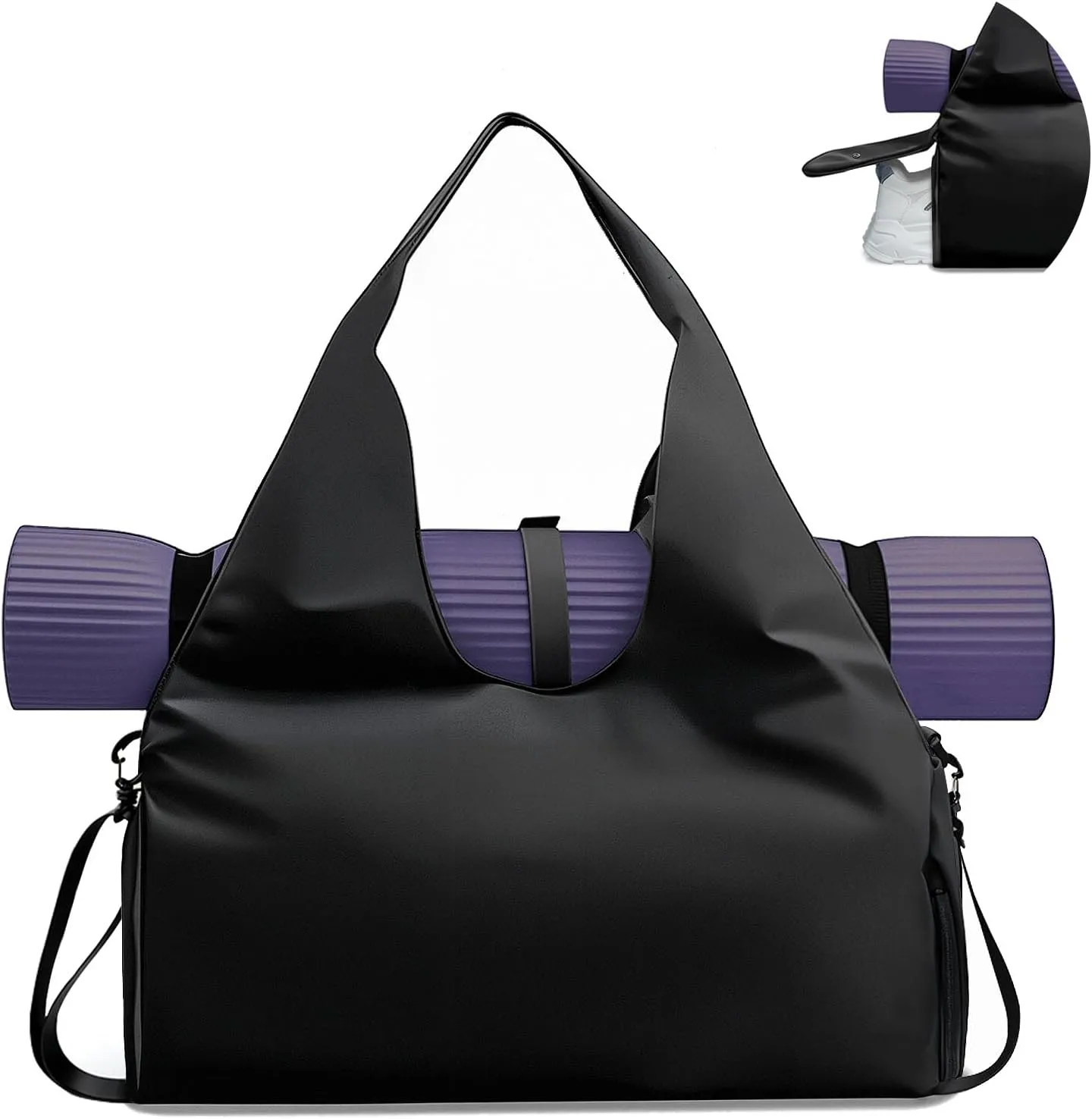 Yoga Bag for Women with Yoga Mat Carrier - Lightweight Gym Duffel Bag with Shoe Compartment, Water-Resistant Workout Tote for Travel, Sports, Gym, Weekender - Black