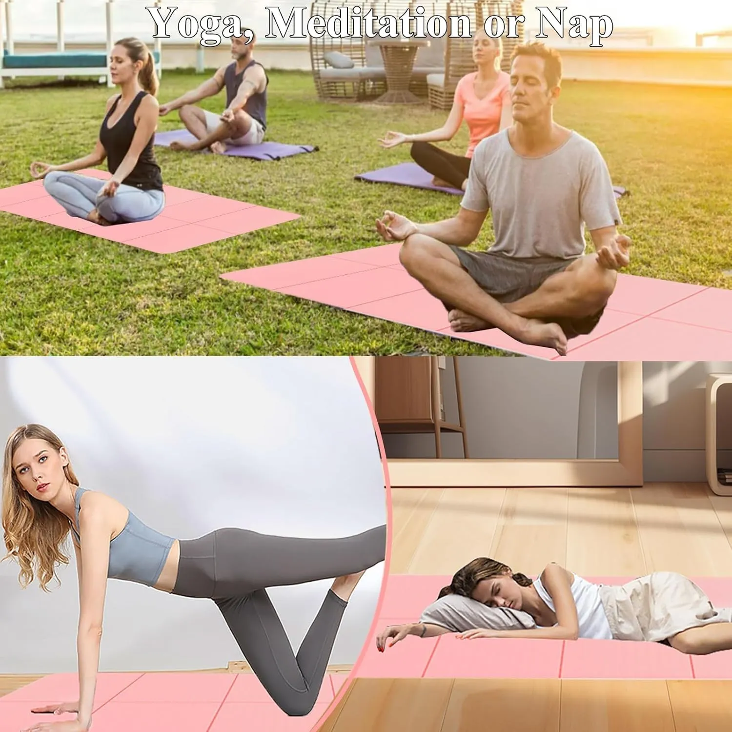 Yoga Mat for Travel, Non-Slip Yoga Mat, Exercise Mat 1/4" Thick Yoga Mat Foldable, Perfect for Pilates, Outdoor & Travel, TPE Anti-Slip Yoga Mat with Carry Bag