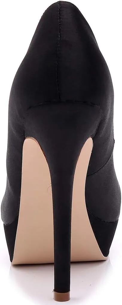 YooPrettyz Women Round Toe Wedding Pumps Platform Satin Stiletto Slip On Evening Heels