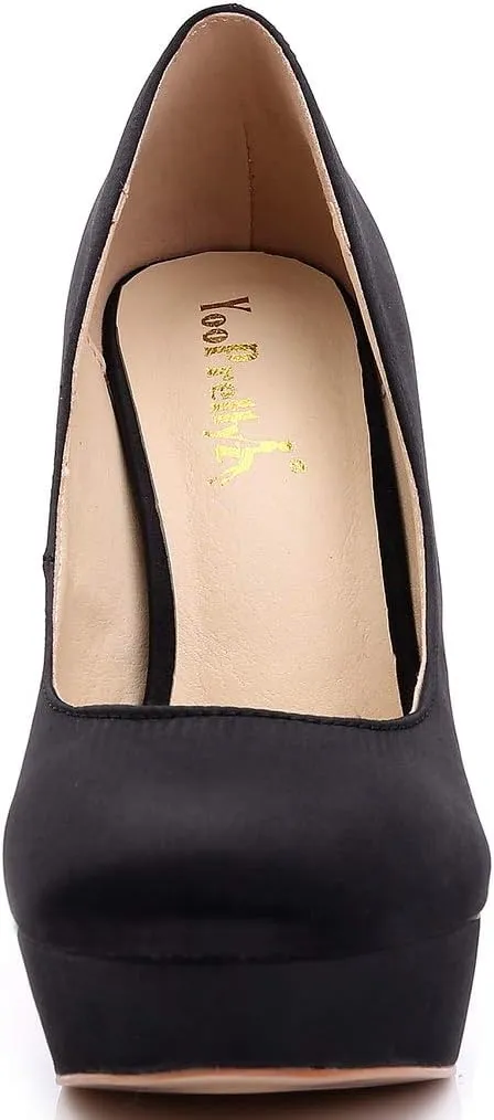 YooPrettyz Women Round Toe Wedding Pumps Platform Satin Stiletto Slip On Evening Heels