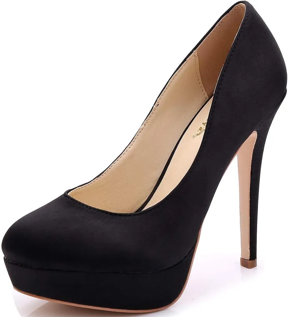 YooPrettyz Women Round Toe Wedding Pumps Platform Satin Stiletto Slip On Evening Heels