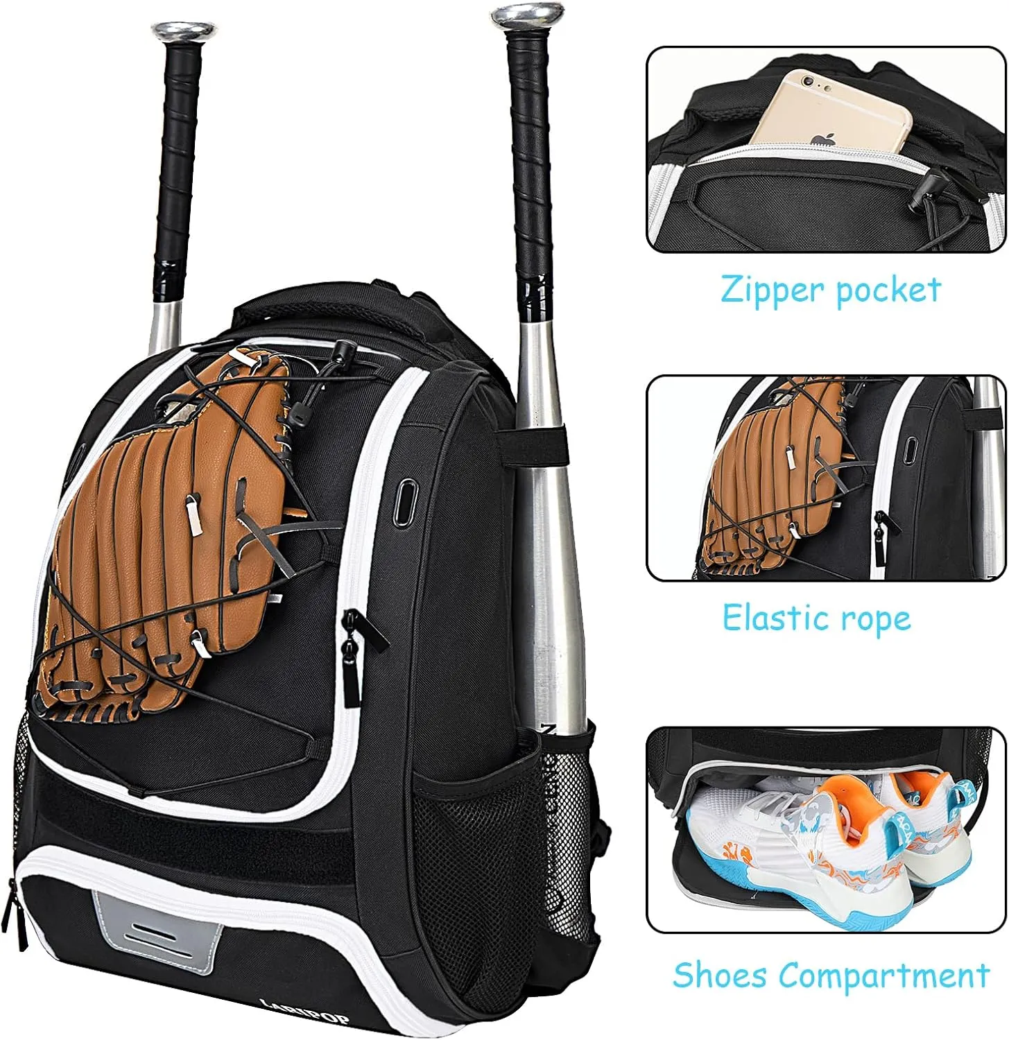 Youth Baseball Bag - Bat Backpack for Baseball, T-Ball & Softball Equipment & Gear, Bat & Glove Holder Gift