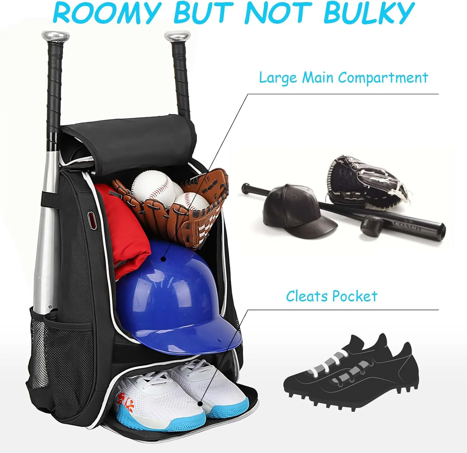Youth Baseball Bag - Bat Backpack for Baseball, T-Ball & Softball Equipment & Gear, Bat & Glove Holder Gift